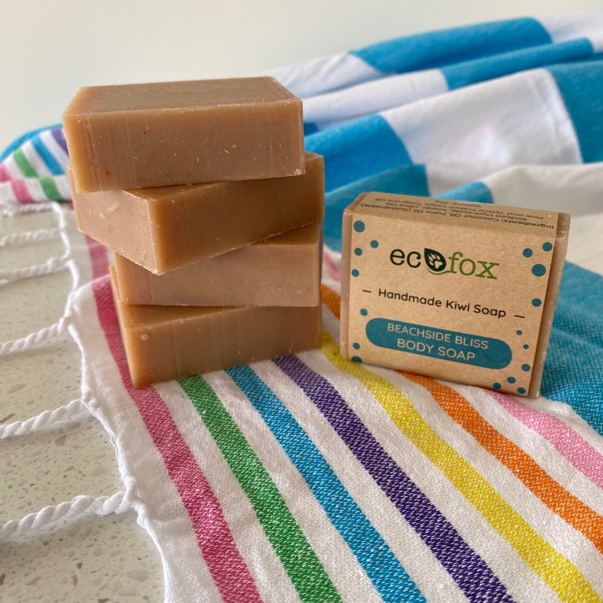 Eco Fox Beachside Bliss natural body soap bar is the perfect way to pamper your skin while embracing a little seaside escape.