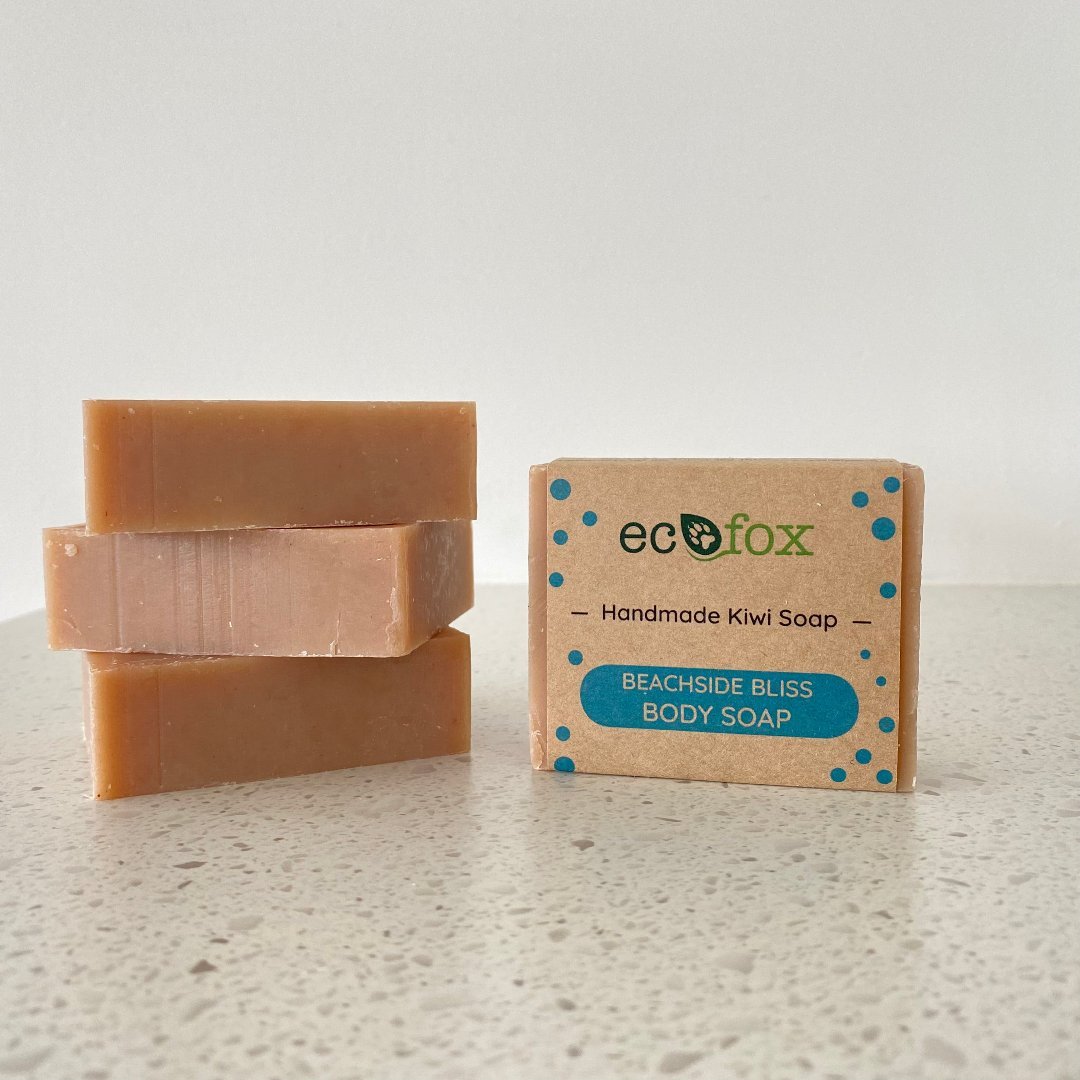 Eco Fox Beachside Bliss natural handmade body soap bar is the perfect way to pamper your skin while embracing a little seaside escape