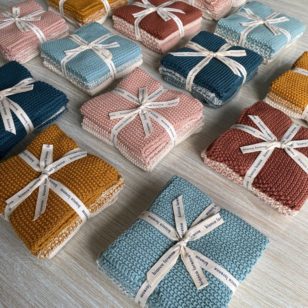 Knitted washcloths made from 100% cotton