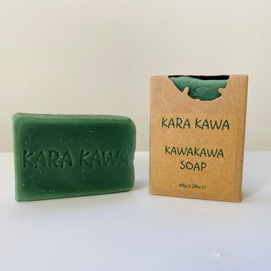 Our natural handcrafted Kawakawa Soap bar soothes sensitive skin, helps with acne, eczema, dermatitis, and psoriasis.
