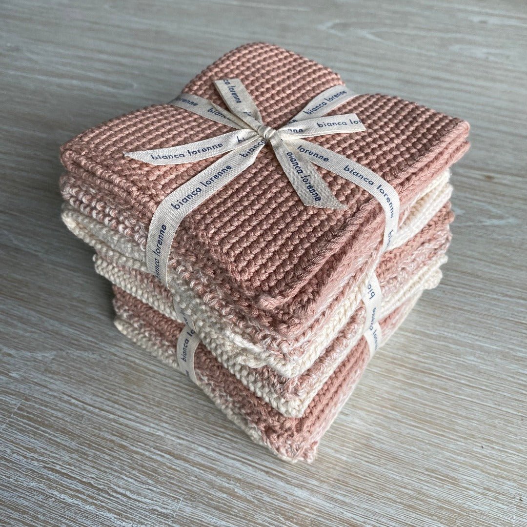 Knitted washcloths made from 100% cotton