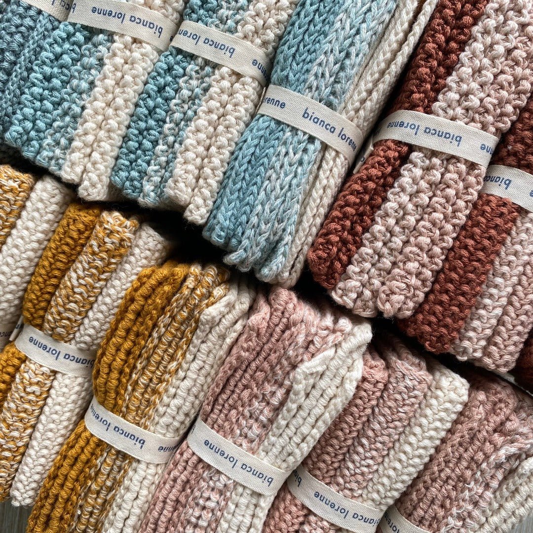 Knitted washcloths made from 100% cotton